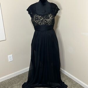 Eureka Sweetheart Neck Lace Sequin Bodice A-Line Floor Length Black Dress